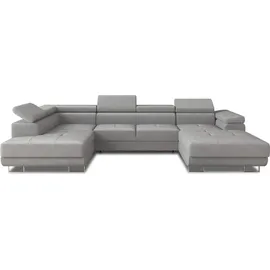 Sofnet Wohnlandschaft Caris U mit Schlaffunktion und einstellbare Kopfstützen, Ecksofa mit zwei Bettkästen, Couch, Sofa, Bettsofa (Grau (Paros 05), Ecksofa Rechts)