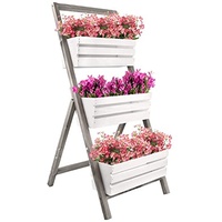 KOTARBAU® Blumenetagere Blumentreppe 3 Etagen für Pflanzen Blumenregal innen & außen Holz 46x58x105 cm Weiß - Grau