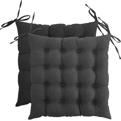 wometo 2er Set Sitzkissen Stuhlkissen 40x40 OEKO-TEX  - dunkelgrau Sitzauflage Bank Polster Sitzpolster mit Bändern / Schleife, Indoor / Outdoor