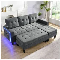 Merax Schlafsofa L-Form Sofa mit LED-Beleuchtung, 185x135x85cm, Flexibles Design,Chenille-Stoff 1 Teile, 3-Sitzer Chaiselongen mit XXL Fußbank, Modulares Sofabett Ecksofa grau