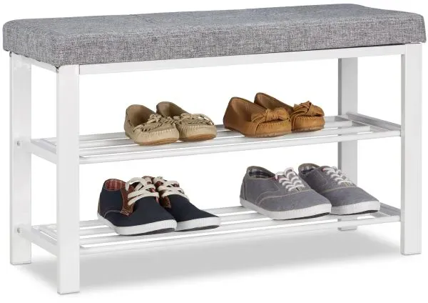 Relaxdays Schuhbank mit Polster Weiß,Grau