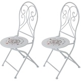 ETC Shop Balkonstühle klappbar 2er Set Klappstühle Garten weiß Gartenstuhl Metall Vintage, mit Kompass-Aufdruck, Eisen weiß, BxHxT 40x93x40 cm