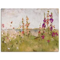 Wandbild ARTLAND "Stockrosen am Meer", grün (farbe bild(er): grün), B:80cm H:60cm, Canvas, Leinwand, Bilder, als Leinwandbild, Poster, Wandaufkleber in verschied. Größen
