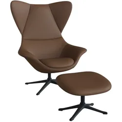 Ohrensessel FLEXLUX "Stilo Relaxsessel, TV-Sessel", braun (modern cognac braun), B:90cm H:115cm T:88cm, 100% Echteder, Sessel, Solitär, Stil-Ikone, drehbar, Fuß schwarz