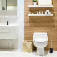 Relaxdays Garnitur, Kunststoff WC-Bürstenhalter mit Toilettenbürste, stehend, wechselbarer Bürstenkopf,