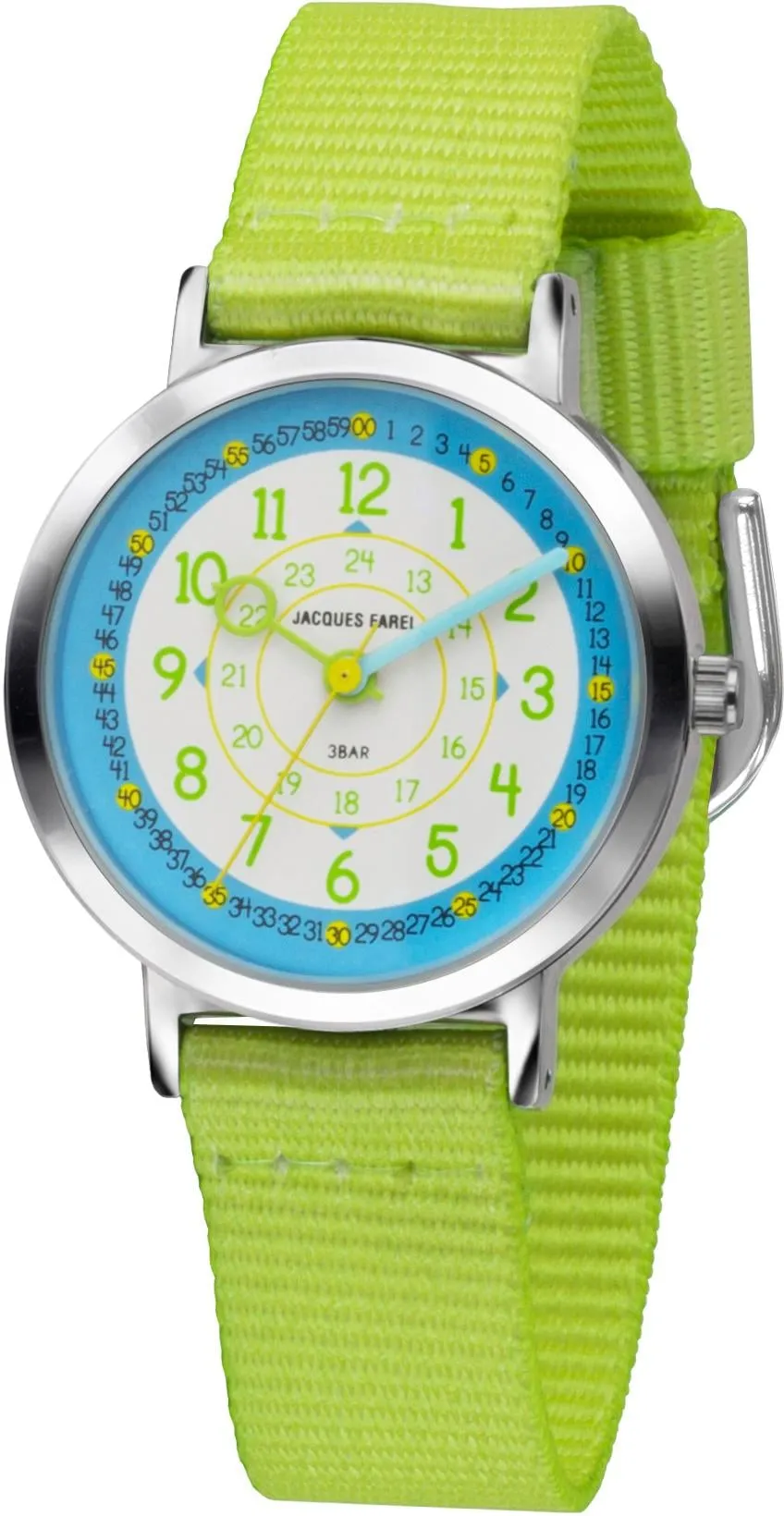 Quarzuhr JACQUES FAREL "Happy Learning, Lernuhr, KOP 05" Armbanduhren grün (hellgrün) Kinder Kinderuhren Armbanduhr, Kinderuhr, ideal auch als Geschenk