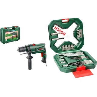 Bosch Home and Garden Bosch Schlagbohrmaschine EasyImpact 630 (630 Watt, im Koffer) + 34tlg. X-Line Classic Schrauber und Bohrer Set (Holz, Stein und Metall, Zubehör Bohrmaschine)