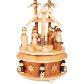 Brubaker Spieluhr aus Holz - Krippe mit Jesus, Maria und Josef - Melodie: Stille Nacht - 19 cm Musik Box Weihnachten - Spieldose Karussell mit Stern von Bethlehem und Sternsinger - Naturbelassen
