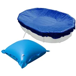 Abdeckplanen für Ovalbecken in Blau mit Luftkissen - SET 490 x 300 cm mit 11 Luftkissen