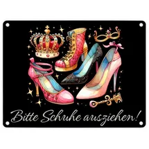 speecheese Schuhe ausziehen Metallschild in 15x20 cm mit Spruch Bitte Schuhe ausziehen Eingangsbereich-Deko Gastfreundlich Sauberkeit Willkommensschild Zuhause