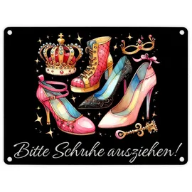 speecheese Schuhe ausziehen Metallschild in 15x20 cm mit Spruch Bitte Schuhe ausziehen Eingangsbereich-Deko Gastfreundlich Sauberkeit Willkommensschild Zuhause
