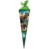 Goldbuch Schultüte Vulkan, 85 cm 6-eckig, Geschenktüte mit Dinosaurier-Motiv, Geschenkverpackung aus Lackkarton, Einschulungstüte mit Netzverschluss, ca. 85 x 24 x 20 cm, bunt