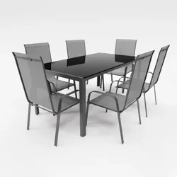 Lex Gartenmöbel Set Metall Tisch 6 Stapelsessel Essgruppe Gartenset Sitzgruppe Stuhl anthrazit : Anthrazit