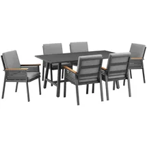 Konifera Garten-Essgruppe KONIFERA "Edessa, TOPSELLER", braun (dunkelgrau, braun, anthrazit,), Aluminium, Sitzmöbel-Sets, Tischplatte aus Alu-Lamellen,Armlehne mit Seilgeflecht&Noonwood-Latten