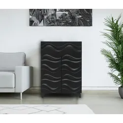 Mendler Kommode HWC-N86, Schrank Sideboard Anrichte, 3D-Wellen-Design Push-to-open Türen 107x76x36cm ~ schwarz