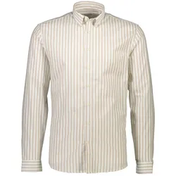 Langarmhemd LINDBERGH, Herren, Gr. L, N-Gr, beige (sand), Web, Obermaterial: 98% Baumwolle, 2% Elasthan, gestreift, casual, slim fit taillenbedeckt, Langarm Manschette, Hemden, mit Streifenmuster