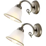 GLOBO 2er Set Wand Leuchten Wohn Zimmer Glas Lese Beleuchtung satiniert Alt Messing Dielen Lampen
