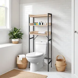Tectake Badezimmerregal Seattle - 67 x 25 x 165,5 cm Industrial Holz hell, Eiche Sonoma