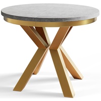 Runder Esszimmertisch LOFT, ausziehbarer Tisch Durchmesser: 120 cm/200 cm, Wohnzimmertisch Farbe: Grau, mit Metallbeinen in Farbe Gold