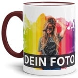 Tasse selbst individuell gestalten/Personalisierbar mit eigenem Foto Bedrucken/Fototasse/Motivtasse/Werbetasse/Firmentasse mit Logo/Rand & Henkel Weinrot