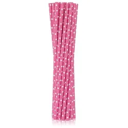 12 Trinkhalme pink mit weißen Punkten