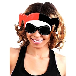 Sun Staches Kostüm Harley Quinn Maskenbrille, Accessoire mit Durchblick: lizenzierte Funbrille im Design von DC-Char rot