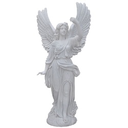 Casa Padrino Luxus Jugendstil Marmor Deko Skulptur Engel Weiß H. 215 cm - Prunkvolle Garten Marmor Deko Figur - Barock & Jugendstil Garten Marmor Deko Accessoires - Edel & Prunkvoll