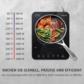 CASO Design CASO ProSlim 2000 - Mobiles Induktionskochfeld, 2000W, 10 Leistungs- & Temperaturstufen, Sensor-Touch, LED-Anzeige, Auto-Topferkennung, Timer, Überhitzungsschutz, Kindersicherung, Schwarz