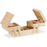Relaxdays Relaxdays, Natur Nähkästchen Holz, 5 Fächer, ausklappbar, ohne Inhalt, Griffe, natürliche Optik, HBT: 12 x 26 x 15,5 cm, Standard