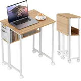 Homcom Schreibtisch Klappbar Kleiner 63 cm Klappschreibtisch mit Rollen Platzsparend Computertisch mit Regal, Aufbewahrungstasche, Natur