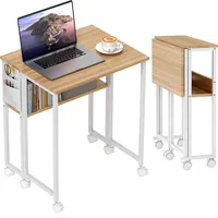 Homcom Schreibtisch Klappbar Kleiner 63 cm Klappschreibtisch mit Rollen Platzsparend Computertisch mit Regal, Aufbewahrungstasche, Natur