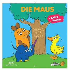 ALPHA EDITION GmbH & Co. KG Die Maus 2027: Wandkalender 30x30 cm (30x60 cm geöffnet) mit Notizkalendarium, 12 Illustrationen und Extra Poster