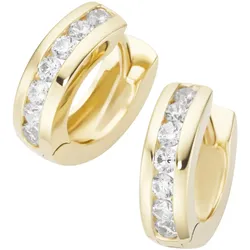 Paar Creolen LUIGI MERANO "mit Zirkonia in Kanalfassung, Gold 375", gold, Ohrringe, Damen, Gelbgold 375