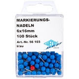 WEDO 56103 Markierungsnadeln Rundkopfnadeln, Nadellänge 16 mm, Kopfdurchmesser 6 mm, 100 Stück, Blau