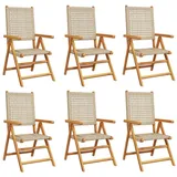 vidaXL Gartenstuhl Verstellbar 6 Stk. Beige Poly Rattan Massivholz - Beige