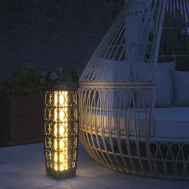 Outsunny Solarleuchte Rattan Solarlampe, Wegleuchte mit Lichtsensor, Anti-UV Solarlaterne für Balkon