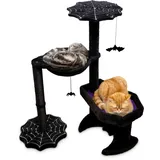 Littlesy Gothic Katzenbaum mit Sarg Katzenbett, Hängematte, Spinne & Fledermaus, Gothic-Katzenspielzeug – 89,9 cm hoher Sarg-Katzenbaum für Gothic-Katzenliebhaber mit luxuriösem Gothic-Katzenbett,