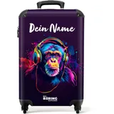 NoBoringSuitcases.com Kinderkoffer, Koffer Personalisiert, Kinder Koffer, Reisekoffer, Reisekoffer Kinder, Handgepäck Koffer, Trolley Kinder, Koffer Handgepäck 55x40x20 cm (Schimpanse - Neon Violett)