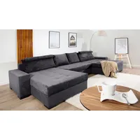 Collection AB Wohnlandschaft COLLECTION AB "Josy XXXL-Relax U-Form, B: 352 cm", schwarz (anthrazit, schiefer), B:352cm H:41cm T:161cm, 100%Polyester, Sofas, Wohnlandschaft, Bettfunktion, Bettkasten & 2 Nackenkissen, Federkern