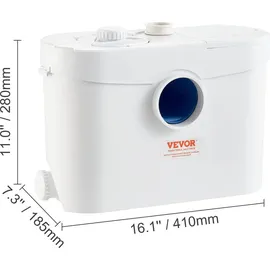 Vevor Hebeanlage, 700W, 9600l/h Durchfluss, 10M Förderhöhe, Zerkleinerer-abwasserpumpe Mit 3 Wassereinlässen 99 % Effektive Antimikrobielle Für Toilette, Keller, Küche, Waschbecken, Badewanne, Abwasserentsorgung, Aufspülmaschine