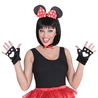 NET TOYS Mauskostüm Set Maus Kostüm 3 TLG. Minnie Mouse Kostümset Disney Mäusekostüm Tierkostüm Mäuschen Mottoparty Verkleidungsset Karnevalskostüme Damen Tier