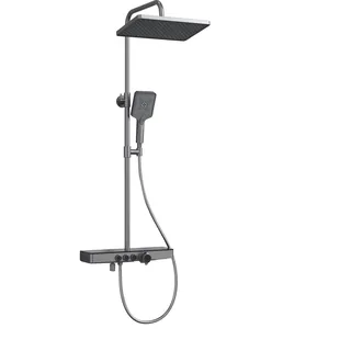 EMKE Duschsystem mit Thermostat Handbrause 3 Strahlarten Regendusche Wasserauslass Verbrühungsschutz Wandmontage