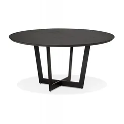 KADIMA DESIGN Runder Esstisch aus Eschenholz mit Metallbeinen | Schwarzer Designertisch für 5 Personen | Eleganter Wohnzimmertisch mit Bi Material Konstruktion