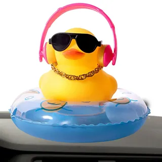 Ente Für Autos, Gummi Ente Für Auto Armaturenbrett, Gummi Ente Auto Ornamente, Auto Armaturenbrett Dekoration Zubehör Mit Schwimmring, Sonnenhut, Halskette Und Sonnenbrille