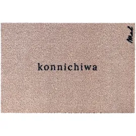 Mad About Mats Fußmatte Aya, Türvorleger, Schmutzfangteppich, Outdoor & Indoor, mit Spruch Konnichiwa, japanisch, Japan, rutschfest, waschbar, pflegeleicht, Beige, 50 x 75 cm
