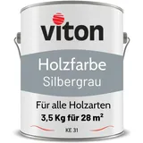 Viton Holzfarbe in Silber - 3,5 Kg Holzlack Seidenmatt - Wetterschutzfarbe für Außen - 3in1 Grundierung & Deckfarbe - Profi-Holzschutzlack - KE31 - RAL 7001 Silbergrau