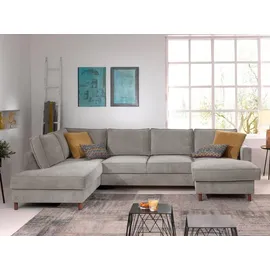 best mobilier Lisa Design Jake - Wohnlandschaft - mit Schlaffunktion und Bettkasten - 7-Sitzer - aus Cord - links Hellgrau