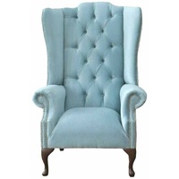 JVmoebel Ohrensessel Babyblauer Ohrensessel Sessel Design Polster Sofa Couch Chesterfield (Ohrensessel), Made In Europe blau