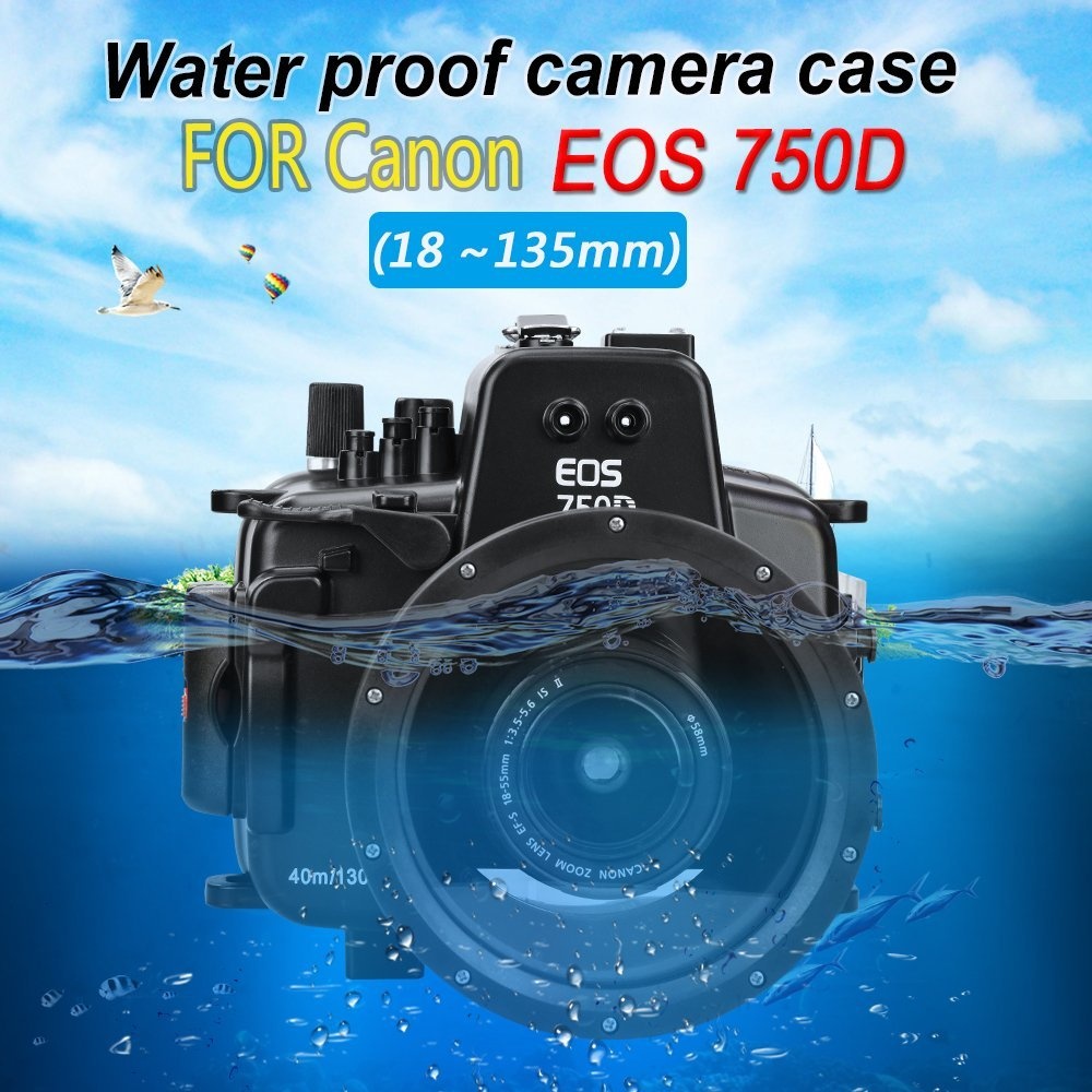 Sea frogs für Canon EOS 750D 130FT/40M Unterwasser Kamera Tauchen wasserdicht Gehäuse mit 18-135mm Linse