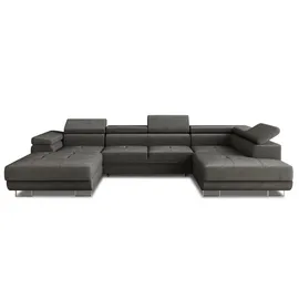 Sofnet Wohnlandschaft Caris U mit Schlaffunktion und einstellbare Kopfstützen, Ecksofa mit zwei Bettkästen, Couch, Sofa, Bettsofa (Graphit (Kronos 22), Ecksofa Links)